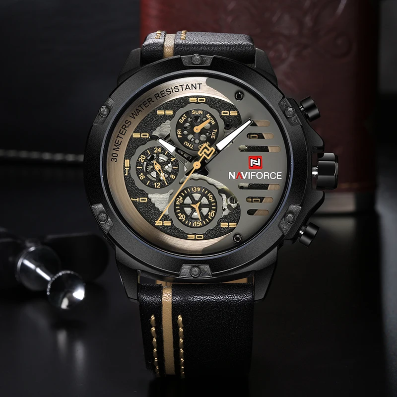 Men's Watches NAVIFORCE Brand Luxury Quartz Watch Man Leather Sport Wristwatches – Image 5
